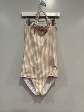 Girls Gingham One-Piece Swimsuit in Beige